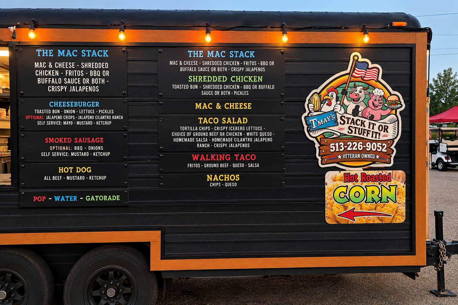 The TMay's trailer with its full menu board on the side